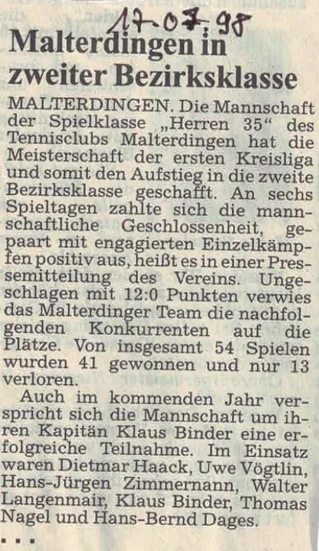 Zeitungsartikel von 1998: Malterdingen in zweiter Bezirksklasse