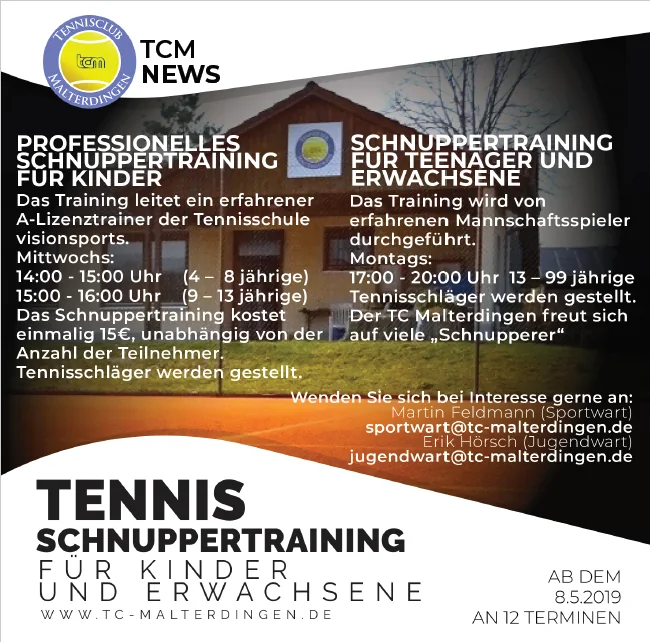 Plakat zum Schnuppertraining 2019 für Kinder und Erwachsene